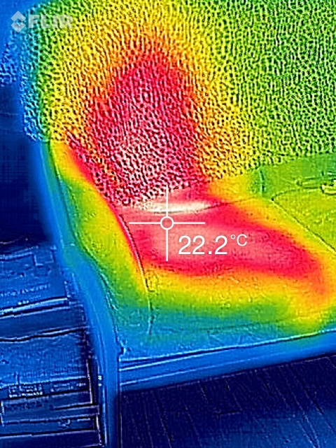 A recently vacated seat showing the infrared heating effect